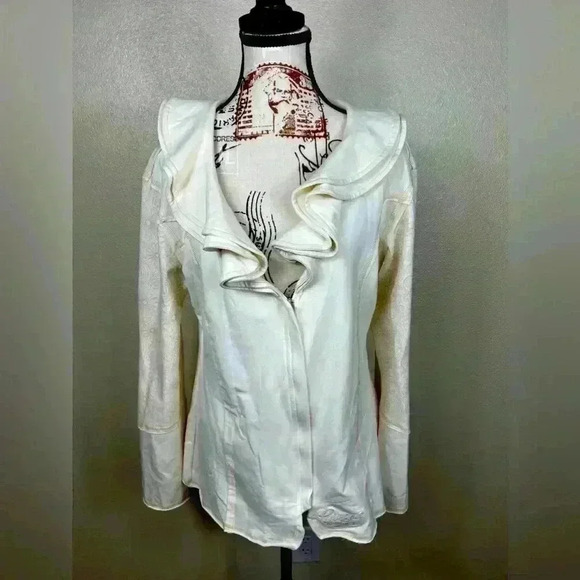 CIRQUE DU SOLEIL Jacket Cream 100% cotton Womens Zipper Ruffle Size XLarge - Picture 1 of 7